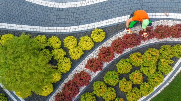 Jardinero trabajando paisajismo jardín verdePRO
